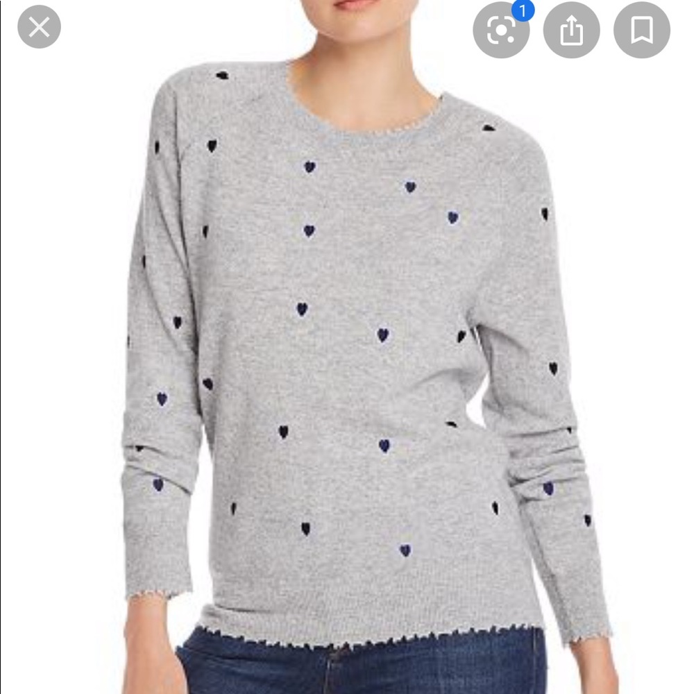 Aqua Embroidered Heart Cashmere Sweater